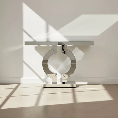 110cm Mirrored Console Table | Modern Silver Sofa Table with O-Shaped Base