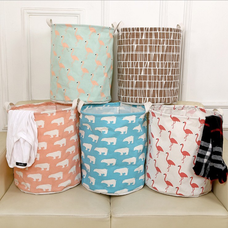 Foldable Cotton and Linen Laundry Basket for Bathroom, Laundry and Toy Storage