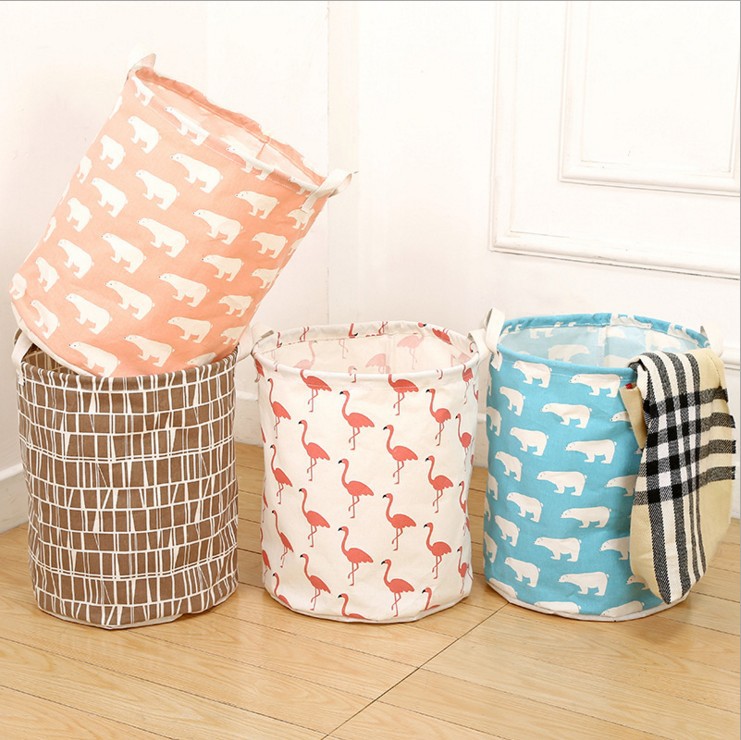 Foldable Cotton and Linen Laundry Basket for Bathroom, Laundry and Toy Storage
