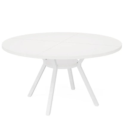 Modern White Round Dining Table - Minimalist Pedestal Base with Lower Shelf