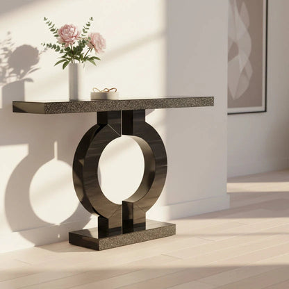 Black Marble-Effect Modern Console Table - Sculptural Entryway & Sofa Table