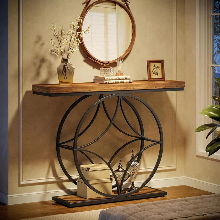 120cm Industrial 2-Tier Console Table | Geometric Metal Frame