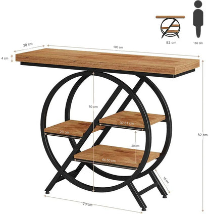 4-Tier Console Table, 100 cm Entryway Table with Geometric Metal Frame
