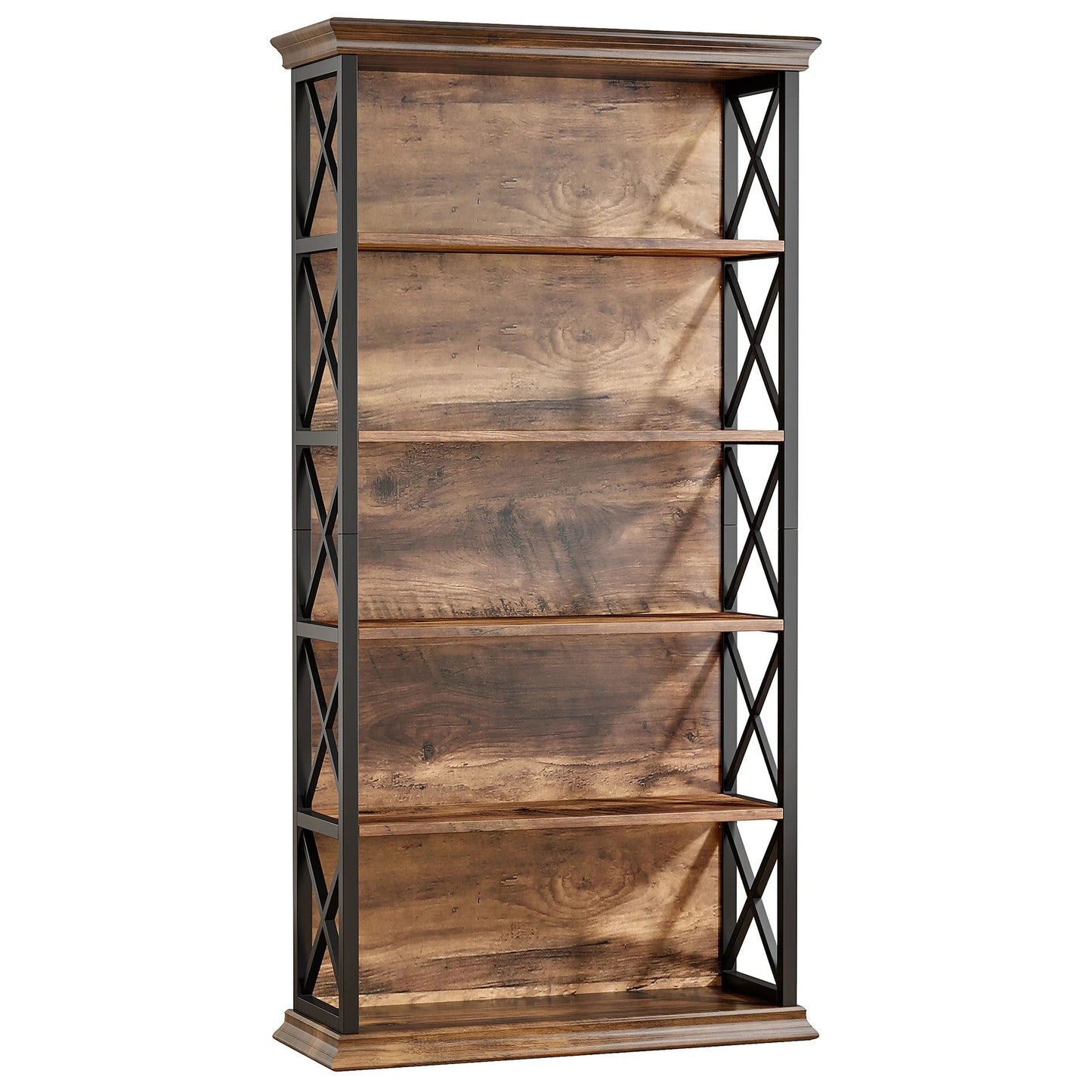 180cm 5-Tier Rustic Industrial Bookcase - Large Open Shelf Display & Storage