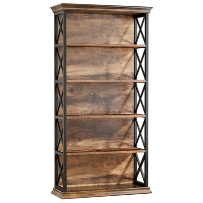 180cm 5-Tier Rustic Industrial Bookcase - Large Open Shelf Display & Storage