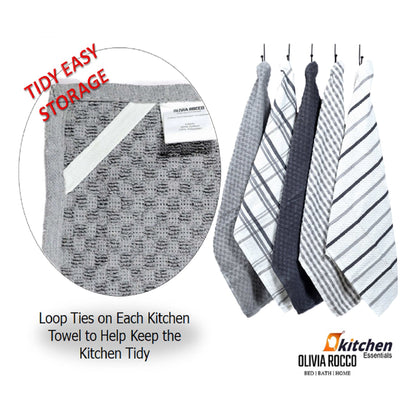 5 Pack Super Absorbent Check Quick Drying Cotton Terry Kitchen Tea Towels Durable Versatile Dish Towels for Home and Professional Use 45cm x 65cm by OLIVIA ROCCO