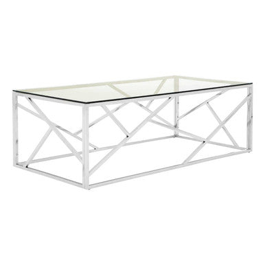 Allure Clear Glass Coffee Table with Geometric Champagne Finish Base