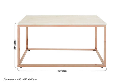 Allure White Marble Square Coffee Table with Rose Gold Finish Base