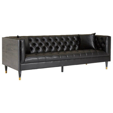 Raven Black Faux Leather Button Tufted 3 Seater Sofa