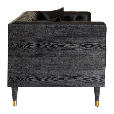 Raven Black Faux Leather Button Tufted 3 Seater Sofa