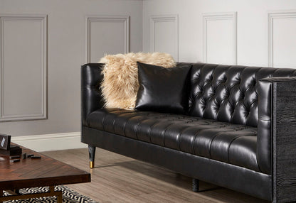 Raven Black Faux Leather Button Tufted 3 Seater Sofa