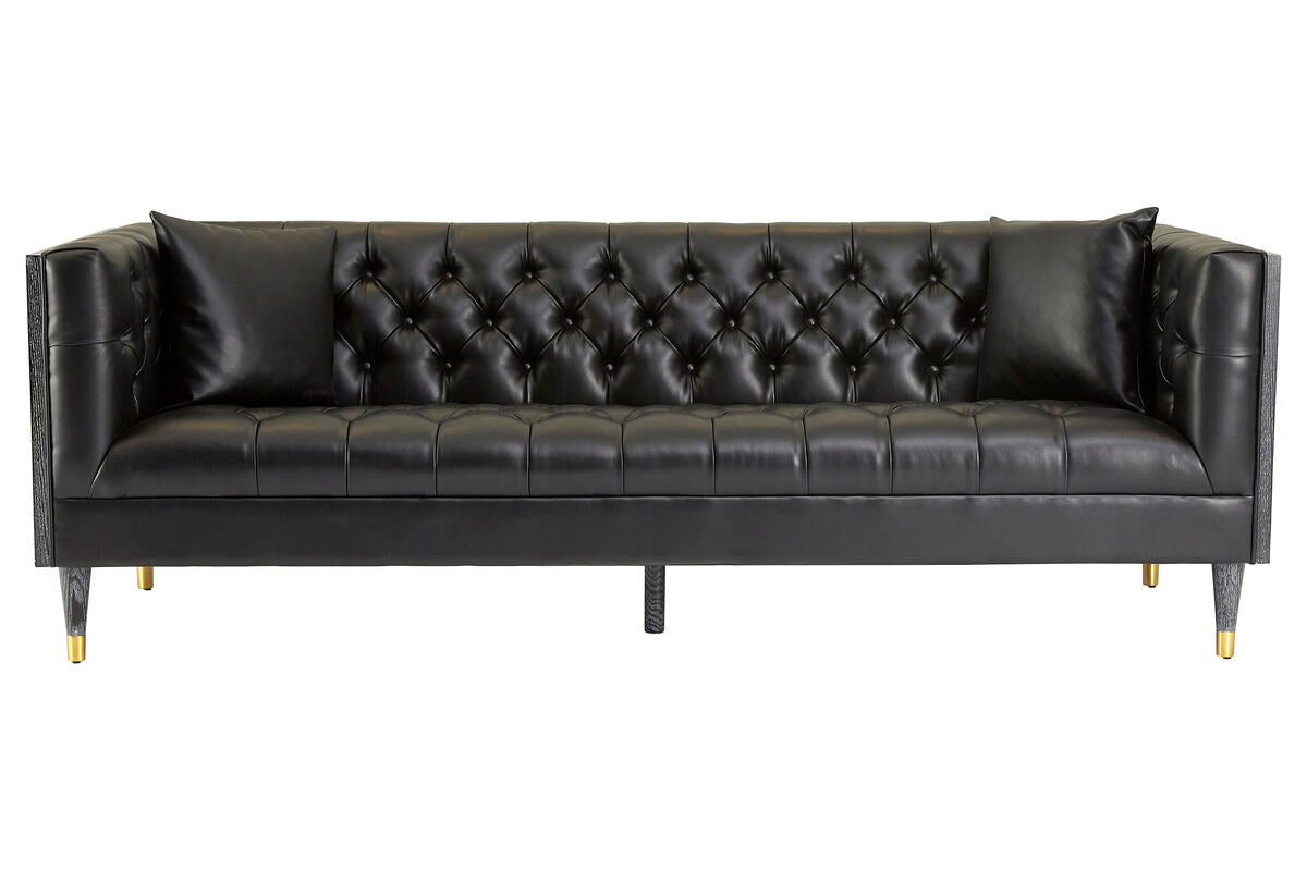 Raven Black Faux Leather Button Tufted 3 Seater Sofa