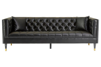 Raven Black Faux Leather Button Tufted 3 Seater Sofa