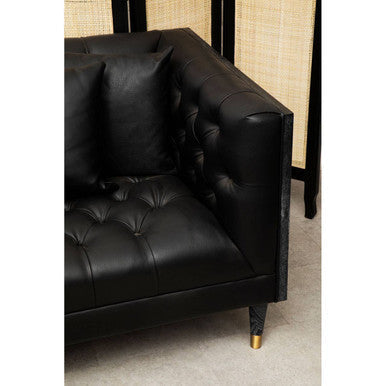 Raven Black Faux Leather Button Tufted 3 Seater Sofa