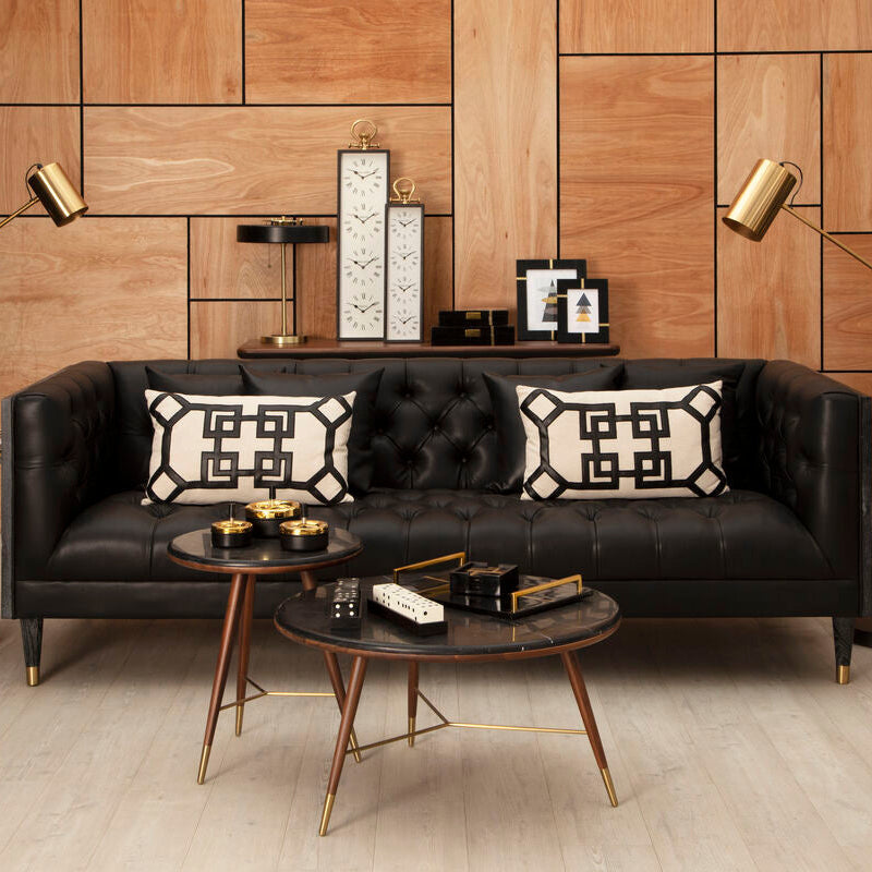 Raven Black Faux Leather Button Tufted 3 Seater Sofa