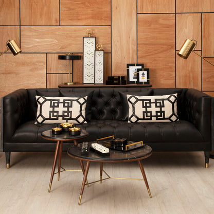 Raven Black Faux Leather Button Tufted 3 Seater Sofa