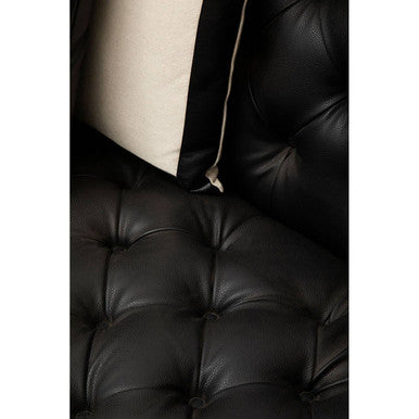 Raven Black Faux Leather Button Tufted 3 Seater Sofa