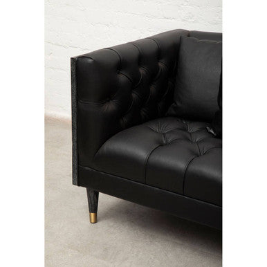 Raven Black Faux Leather Button Tufted 3 Seater Sofa