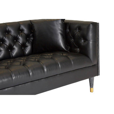 Raven Black Faux Leather Button Tufted 3 Seater Sofa