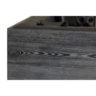 Raven Black Faux Leather Button Tufted 3 Seater Sofa