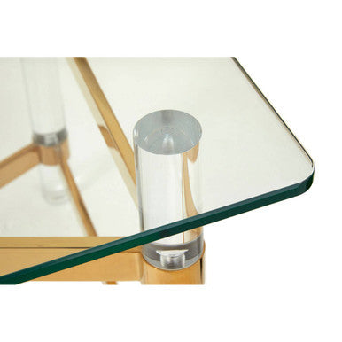 Glass table with metal legs on a white background
