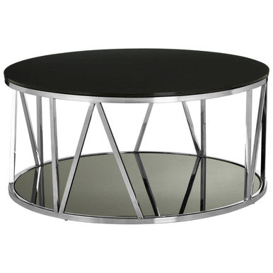 Alvaro Black Glass and Chrome Finish Round Coffee Table