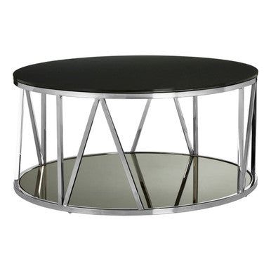 Alvaro Black Glass and Chrome Finish Round Coffee Table