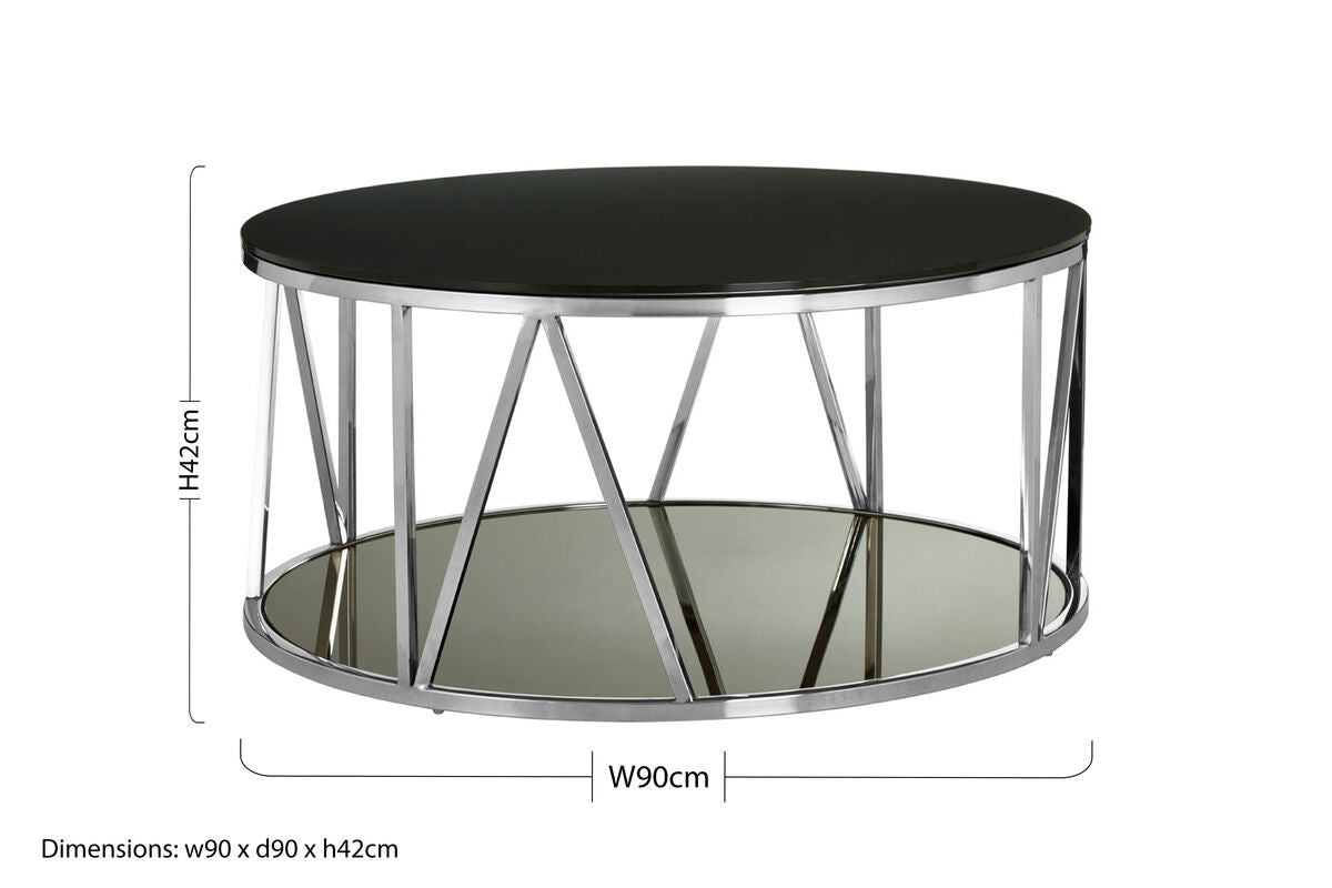 Alvaro Black Glass and Chrome Finish Round Coffee Table