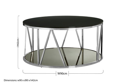 Alvaro Black Glass and Chrome Finish Round Coffee Table