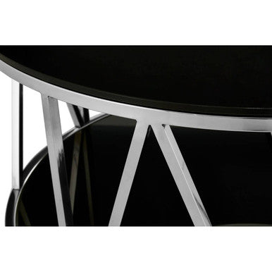 Alvaro Black Glass and Chrome Finish Round Coffee Table