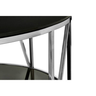 Alvaro Black Glass and Chrome Finish Round Coffee Table