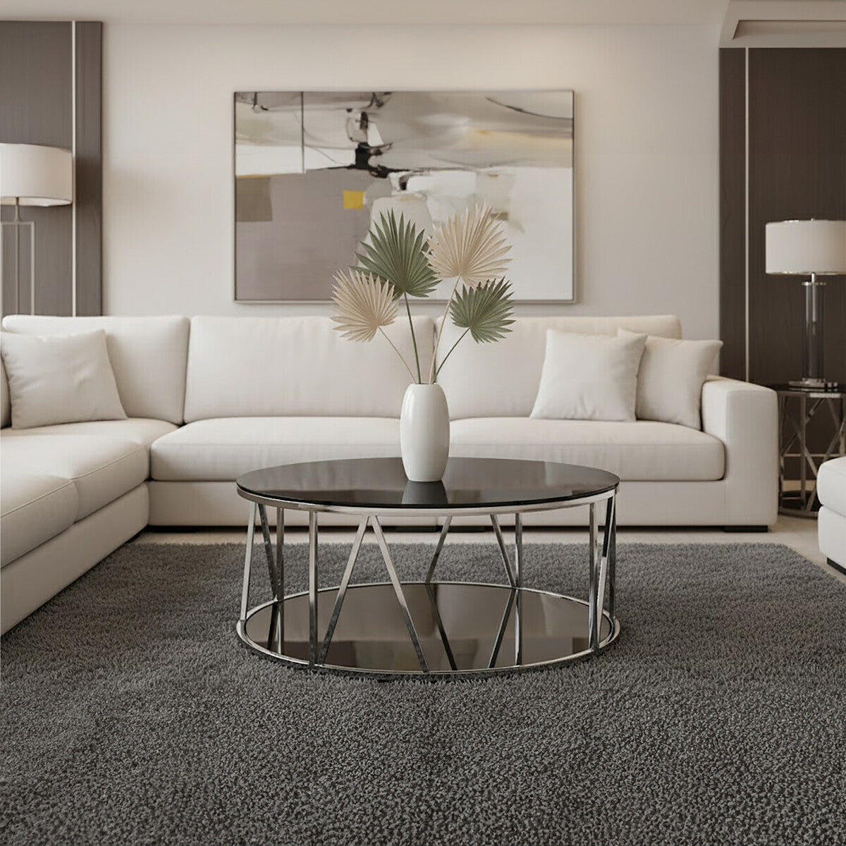 Alvaro Black Glass and Chrome Finish Round Coffee Table