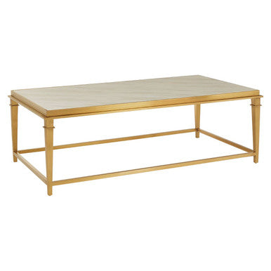 Alvaro white marble coffee table with gold finish frame, product view