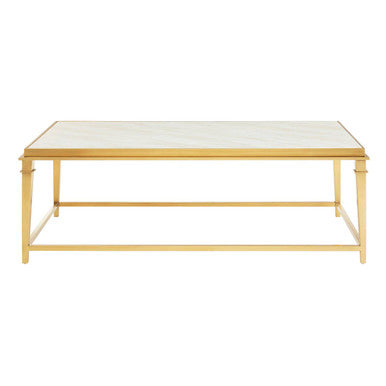 Alvaro white marble coffee table with gold finish frame, front view