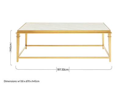 Alvaro white marble coffee table with gold finish frame, additional view