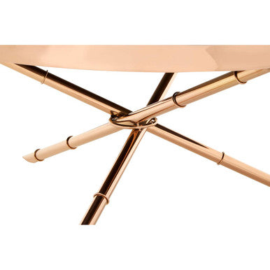 Rose gold metal stool with a modern design on a white background