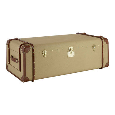 Beige vintage-style trunk with brown accents on a white background