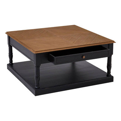 Loire black and natural wood 1 drawer coffee table, drawer detail