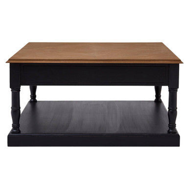 Loire black and natural wood 1 drawer coffee table, side angle