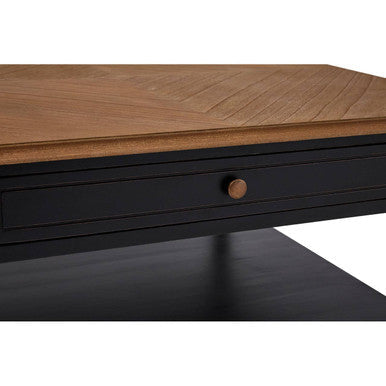 Loire black and natural wood 1 drawer coffee table, close up view 1