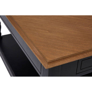 Loire black and natural wood 1 drawer coffee table, close up view 2