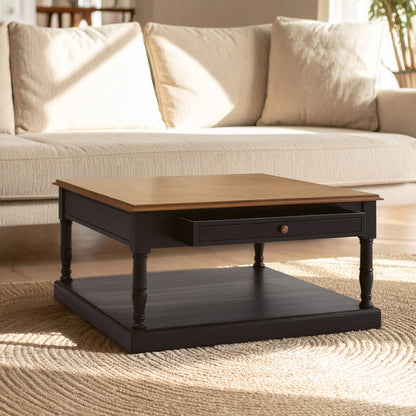 Loire black and natural wood 1 drawer coffee table, styled living room 1