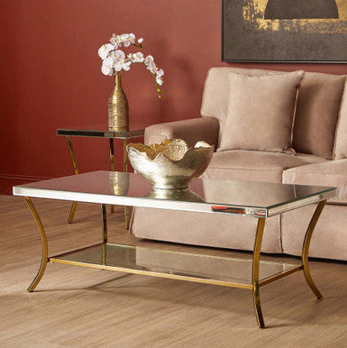 Kensington mirrored gold leg coffee table, front view