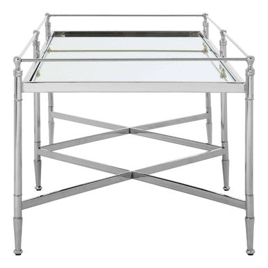 Zach mirrored glass cross frame coffee table, base detail