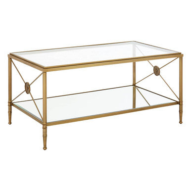 Axis clear glass 2 tier gold frame coffee table, styled living room