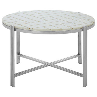 Eva white marble gold coffee table, side angle