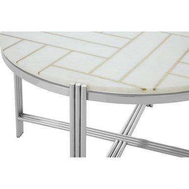 Eva white marble gold coffee table, close up view 1