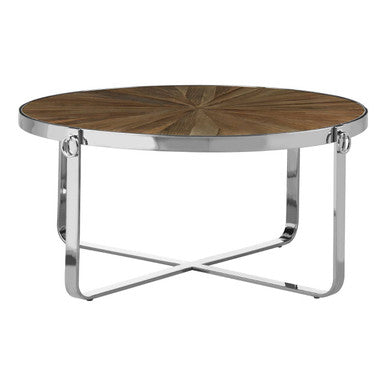 Mitra elm wood parquet coffee table, side angle