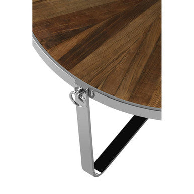 Mitra elm wood parquet coffee table, close up view 1