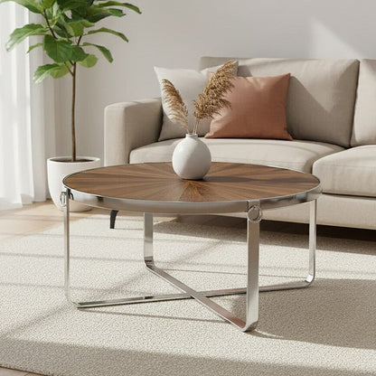 Mitra elm wood parquet coffee table, front view